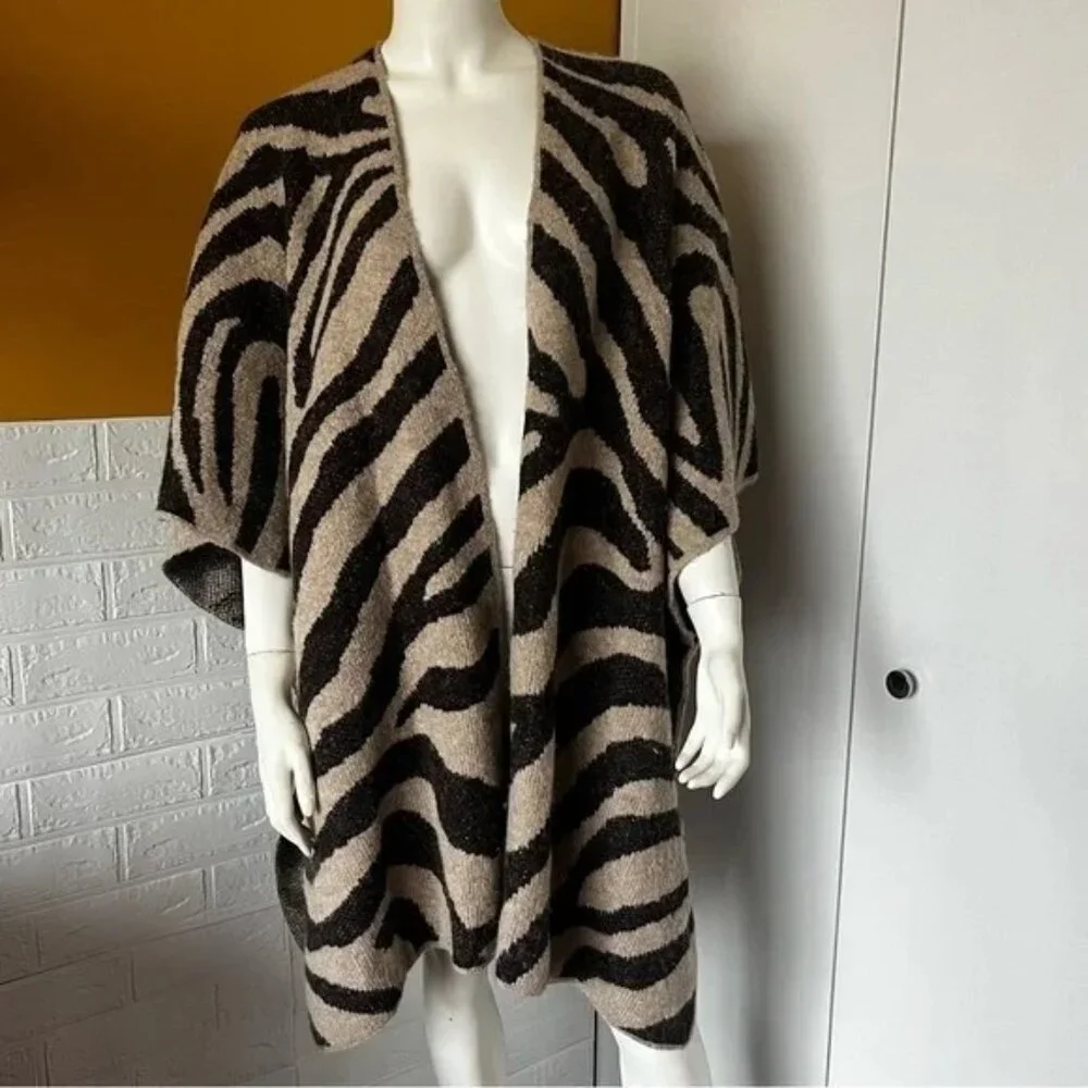 Mara Hoffman Zebra Print Alpaca Wool Blend Open Front Kimono Cardigan O/S Made I - Picture 2 of 14